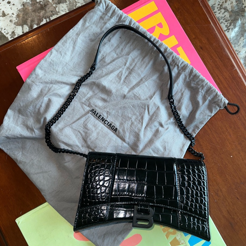 Balenciaga Hourglass Bag With Chain Croc Embossed
